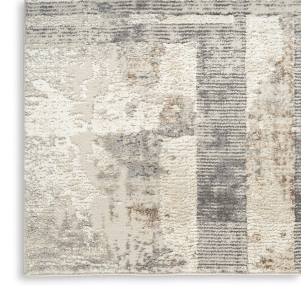 HomeRoots 5' Modern Abstract Area Rug in Ivory, Gray & Black - Durable, Stain-Resistant, Non-Skid Design 5' X 7' 550315
