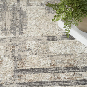 HomeRoots 5' Modern Abstract Area Rug in Ivory, Gray & Black - Durable, Stain-Resistant, Non-Skid Design 5' X 7' 550315
