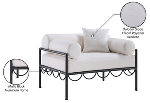 Meridian Furniture Portofino Art Deco Outdoor Patio Chair Water Repellent Polyester Fabric and Aluminum Frame Cream 55031Cream-C