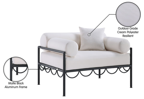 Meridian Furniture Portofino Art Deco Outdoor Patio Chair Water Repellent Polyester Fabric and Aluminum Frame Cream 55031Cream-C