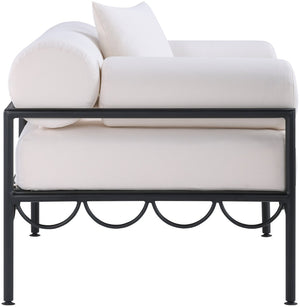 Meridian Furniture Portofino Art Deco Outdoor Patio Chair Water Repellent Polyester Fabric and Aluminum Frame Cream 55031Cream-C