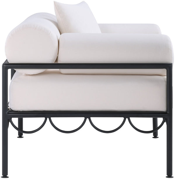 Meridian Furniture Portofino Art Deco Outdoor Patio Chair Water Repellent Polyester Fabric and Aluminum Frame Cream 55031Cream-C