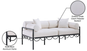 Meridian Furniture Portofino Art Deco Outdoor Loveseat Aluminum Frame Water Repellent Cushions Patio Seating Cream 55031Cream-L