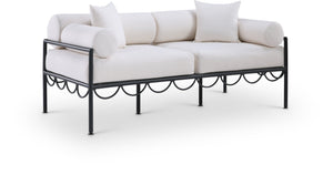 Meridian Furniture Portofino Art Deco Outdoor Loveseat Aluminum Frame Water Repellent Cushions Patio Seating Cream 55031Cream-L
