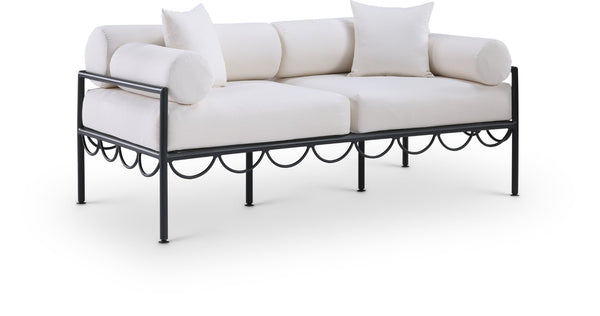 Meridian Furniture Portofino Art Deco Outdoor Loveseat Aluminum Frame Water Repellent Cushions Patio Seating Cream 55031Cream-L