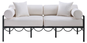 Meridian Furniture Portofino Art Deco Outdoor Loveseat Aluminum Frame Water Repellent Cushions Patio Seating Cream 55031Cream-L