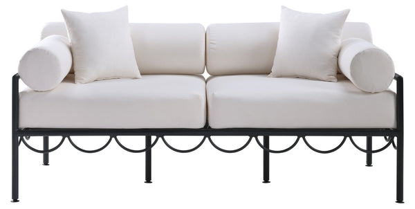Meridian Furniture Portofino Art Deco Outdoor Loveseat Aluminum Frame Water Repellent Cushions Patio Seating Cream 55031Cream-L