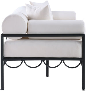 Meridian Furniture Portofino Art Deco Outdoor Loveseat Aluminum Frame Water Repellent Cushions Patio Seating Cream 55031Cream-L