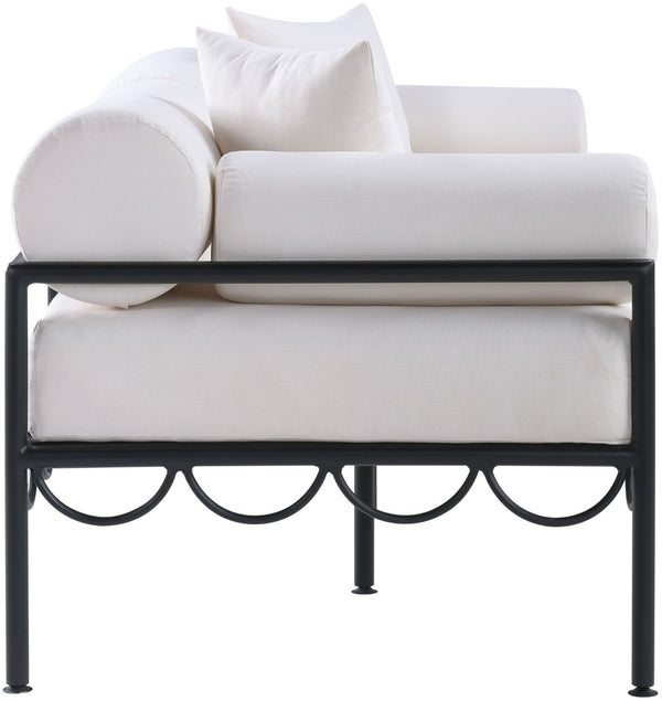 Meridian Furniture Portofino Art Deco Outdoor Loveseat Aluminum Frame Water Repellent Cushions Patio Seating Cream 55031Cream-L