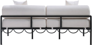 Meridian Furniture Portofino Art Deco Outdoor Loveseat Aluminum Frame Water Repellent Cushions Patio Seating Cream 55031Cream-L