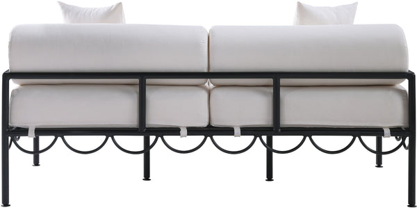 Meridian Furniture Portofino Art Deco Outdoor Loveseat Aluminum Frame Water Repellent Cushions Patio Seating Cream 55031Cream-L