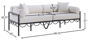 Meridian Furniture Portofino Art Deco Outdoor Patio Sofa with Water Repellent Upholstery and Matte Black Frame Cream 55031Cream-S