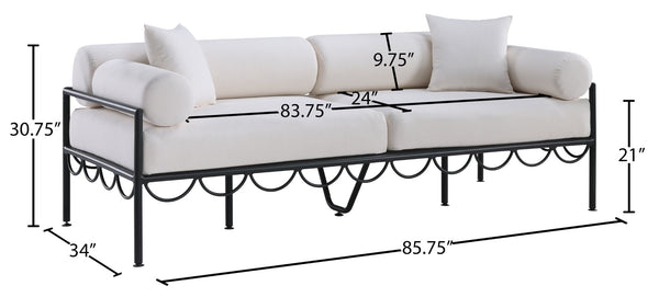 Meridian Furniture Portofino Art Deco Outdoor Patio Sofa with Water Repellent Upholstery and Matte Black Frame Cream 55031Cream-S