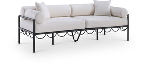 Meridian Furniture Portofino Art Deco Outdoor Patio Sofa with Water Repellent Upholstery and Matte Black Frame Cream 55031Cream-S