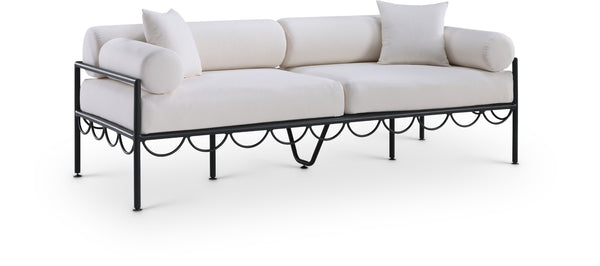 Meridian Furniture Portofino Art Deco Outdoor Patio Sofa with Water Repellent Upholstery and Matte Black Frame Cream 55031Cream-S