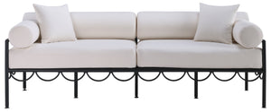 Meridian Furniture Portofino Art Deco Outdoor Patio Sofa with Water Repellent Upholstery and Matte Black Frame Cream 55031Cream-S