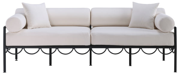 Meridian Furniture Portofino Art Deco Outdoor Patio Sofa with Water Repellent Upholstery and Matte Black Frame Cream 55031Cream-S