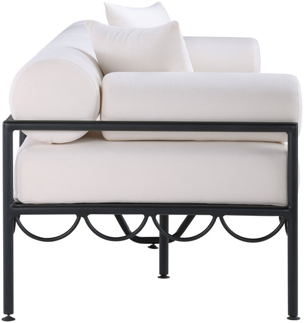 Meridian Furniture Portofino Art Deco Outdoor Patio Sofa with Water Repellent Upholstery and Matte Black Frame Cream 55031Cream-S