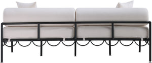 Meridian Furniture Portofino Art Deco Outdoor Patio Sofa with Water Repellent Upholstery and Matte Black Frame Cream 55031Cream-S