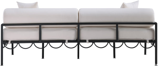 Meridian Furniture Portofino Art Deco Outdoor Patio Sofa with Water Repellent Upholstery and Matte Black Frame Cream 55031Cream-S