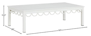 Meridian Furniture Portofino Slatted Powder-coated Aluminum Outdoor Coffee Table with Art Deco Scalloped Trim White 55032-CT