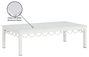 Meridian Furniture Portofino Slatted Powder-coated Aluminum Outdoor Coffee Table with Art Deco Scalloped Trim White 55032-CT