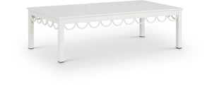 Meridian Furniture Portofino Slatted Powder-coated Aluminum Outdoor Coffee Table with Art Deco Scalloped Trim White 55032-CT