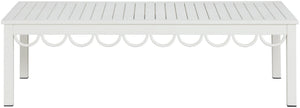 Meridian Furniture Portofino Slatted Powder-coated Aluminum Outdoor Coffee Table with Art Deco Scalloped Trim White 55032-CT