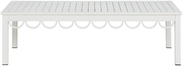 Meridian Furniture Portofino Slatted Powder-coated Aluminum Outdoor Coffee Table with Art Deco Scalloped Trim White 55032-CT