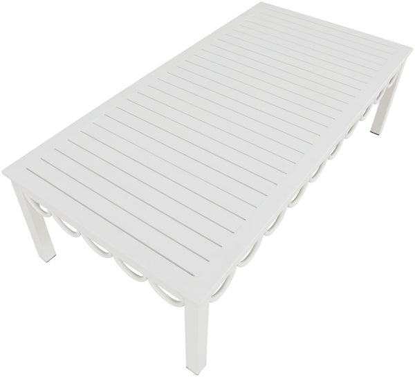 Meridian Furniture Portofino Slatted Powder-coated Aluminum Outdoor Coffee Table with Art Deco Scalloped Trim White 55032-CT