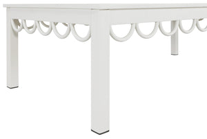 Meridian Furniture Portofino Slatted Powder-coated Aluminum Outdoor Coffee Table with Art Deco Scalloped Trim White 55032-CT