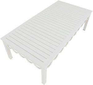 Meridian Furniture Portofino Slatted Powder-coated Aluminum Outdoor Coffee Table with Art Deco Scalloped Trim White 55032-CT
