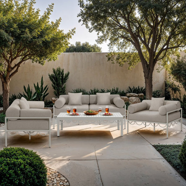Meridian Furniture Portofino Slatted Powder-coated Aluminum Outdoor Coffee Table with Art Deco Scalloped Trim White 55032-CT