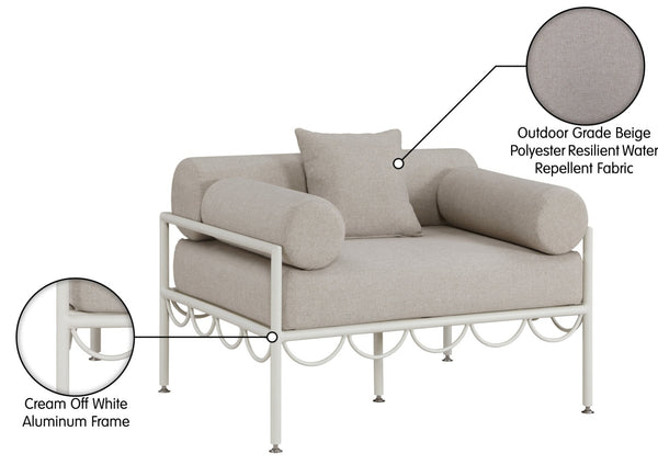 Meridian Furniture Portofino Art Deco Outdoor Patio Chair Water Repellent Polyester Fabric and Aluminum Frame Beige 55032Beige-C