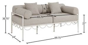 Meridian Furniture Portofino Art Deco Outdoor Loveseat Aluminum Frame Water Repellent Cushions Patio Seating Beige 55032Beige-L