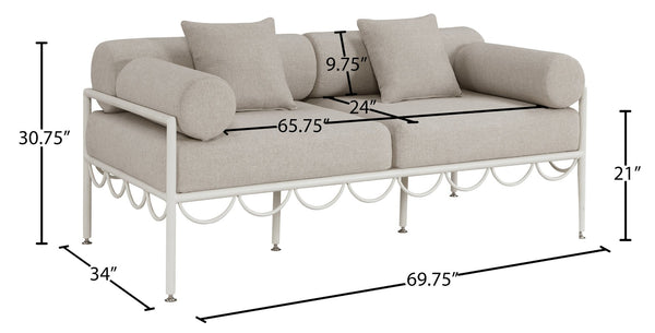 Meridian Furniture Portofino Art Deco Outdoor Loveseat Aluminum Frame Water Repellent Cushions Patio Seating Beige 55032Beige-L