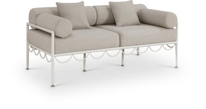 Meridian Furniture Portofino Art Deco Outdoor Loveseat Aluminum Frame Water Repellent Cushions Patio Seating Beige 55032Beige-L