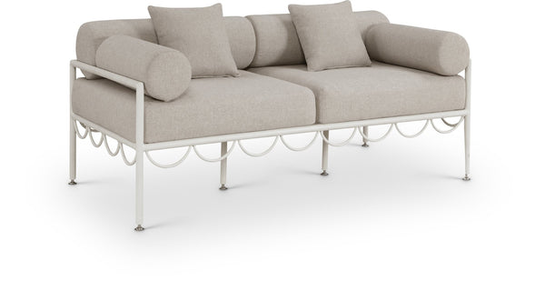 Meridian Furniture Portofino Art Deco Outdoor Loveseat Aluminum Frame Water Repellent Cushions Patio Seating Beige 55032Beige-L