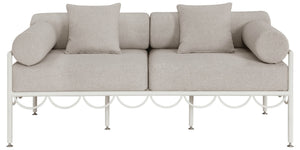 Meridian Furniture Portofino Art Deco Outdoor Loveseat Aluminum Frame Water Repellent Cushions Patio Seating Beige 55032Beige-L