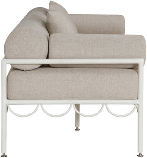Meridian Furniture Portofino Art Deco Outdoor Loveseat Aluminum Frame Water Repellent Cushions Patio Seating Beige 55032Beige-L