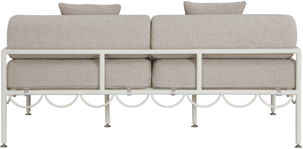 Meridian Furniture Portofino Art Deco Outdoor Loveseat Aluminum Frame Water Repellent Cushions Patio Seating Beige 55032Beige-L