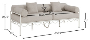 Meridian Furniture Portofino Art Deco Outdoor Patio Sofa with Water Repellent Upholstery and Matte Black Frame Beige 55032Beige-S
