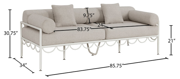 Meridian Furniture Portofino Art Deco Outdoor Patio Sofa with Water Repellent Upholstery and Matte Black Frame Beige 55032Beige-S