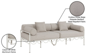 Meridian Furniture Portofino Art Deco Outdoor Patio Sofa with Water Repellent Upholstery and Matte Black Frame Beige 55032Beige-S