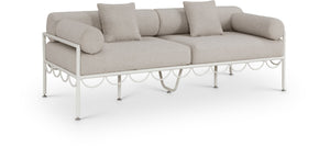 Meridian Furniture Portofino Art Deco Outdoor Patio Sofa with Water Repellent Upholstery and Matte Black Frame Beige 55032Beige-S