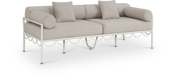 Meridian Furniture Portofino Art Deco Outdoor Patio Sofa with Water Repellent Upholstery and Matte Black Frame Beige 55032Beige-S