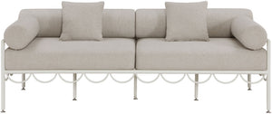 Meridian Furniture Portofino Art Deco Outdoor Patio Sofa with Water Repellent Upholstery and Matte Black Frame Beige 55032Beige-S