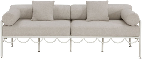 Meridian Furniture Portofino Art Deco Outdoor Patio Sofa with Water Repellent Upholstery and Matte Black Frame Beige 55032Beige-S