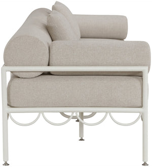 Meridian Furniture Portofino Art Deco Outdoor Patio Sofa with Water Repellent Upholstery and Matte Black Frame Beige 55032Beige-S