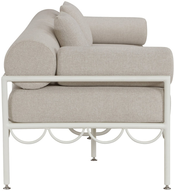 Meridian Furniture Portofino Art Deco Outdoor Patio Sofa with Water Repellent Upholstery and Matte Black Frame Beige 55032Beige-S